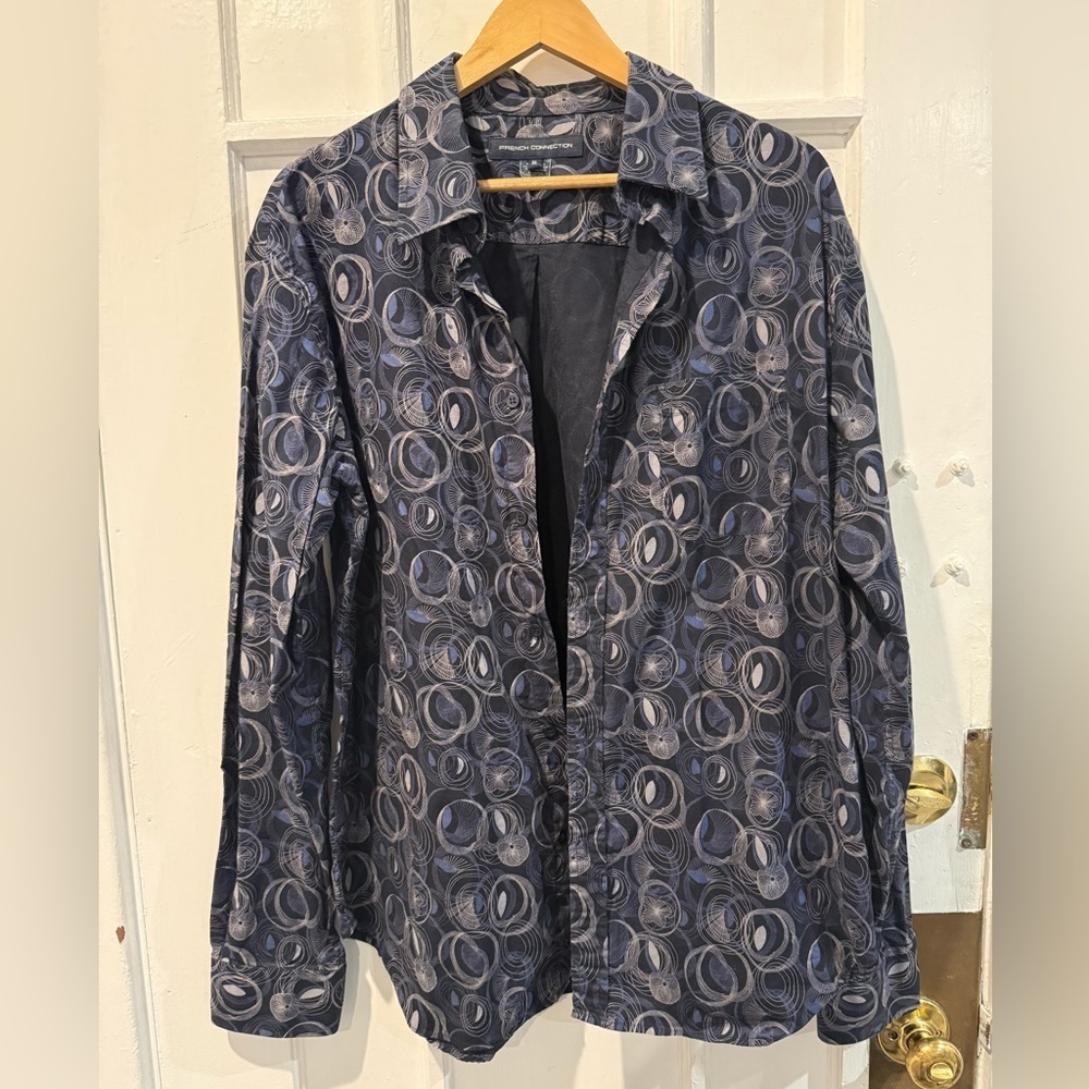 French Connection Blue Patterned Shirt Jacket